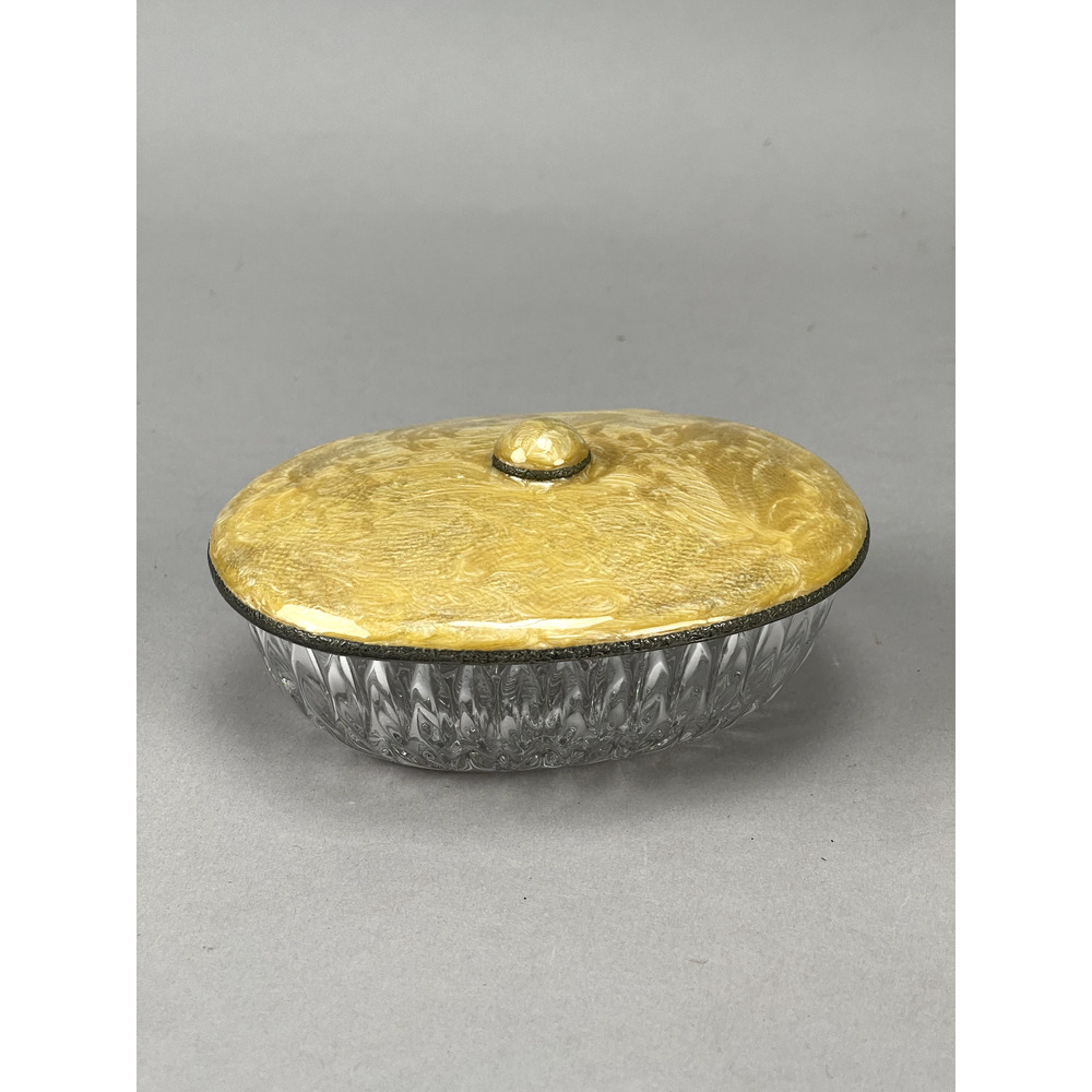 Mike & Ally Gold Caramel Enamel Jewelry Trinket Vanity Oval 4 1/2" W Lidded Dish